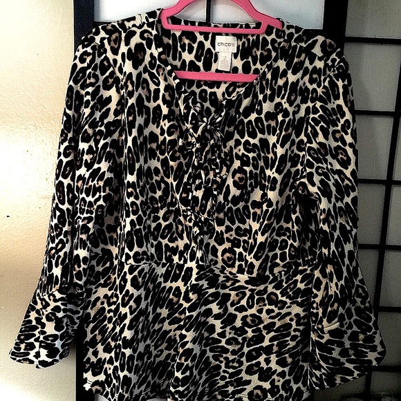 Chico's Tops - Chico Leopard Knit Skirted Top sz2